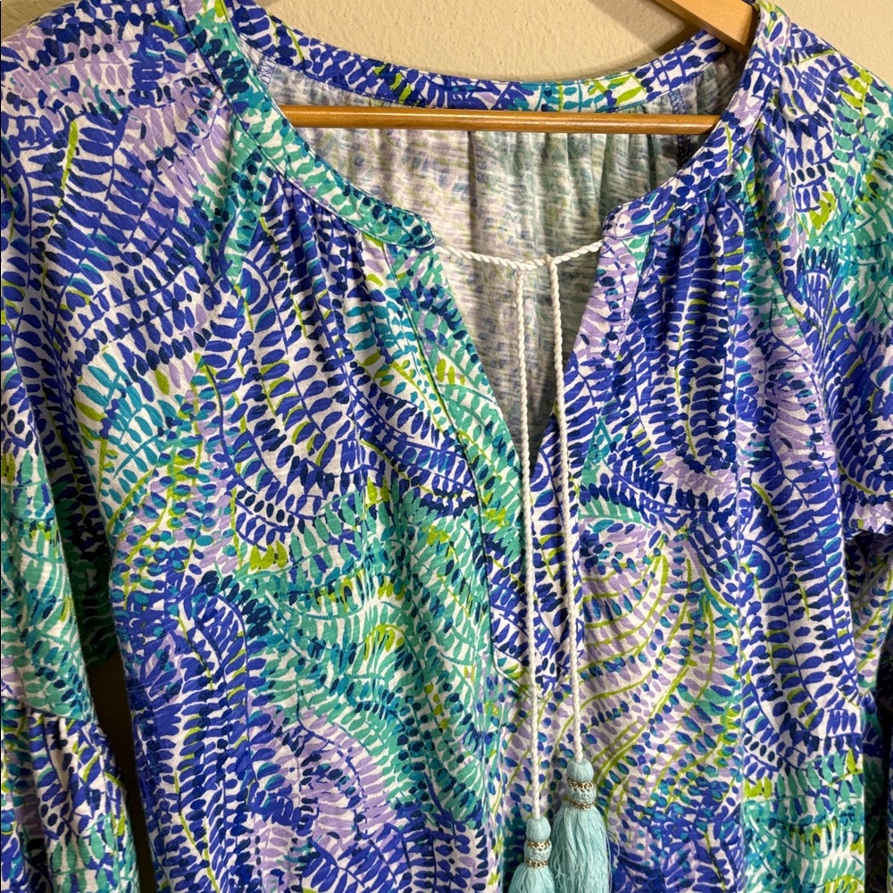 LILLY PULITZER DEL LAGO TUNIC DRESS in BLUE CURRENT FANTASEA Size Large - Picture 3 of 6